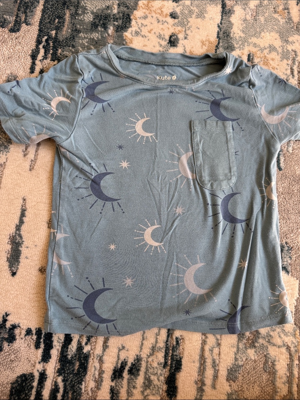 Kyte Baby Moon & Stars Pocket Tee - Dusty Blue Retired Print